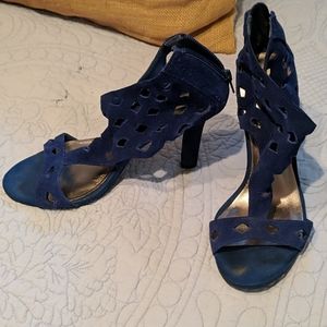 Blue suede heels